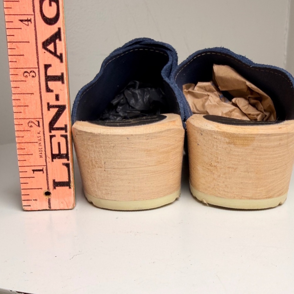 Cape Clogs Navy Blue Suede Swedish Wood Clog Mules 38 Scandinavian Minimalist - Picture 12 of 12